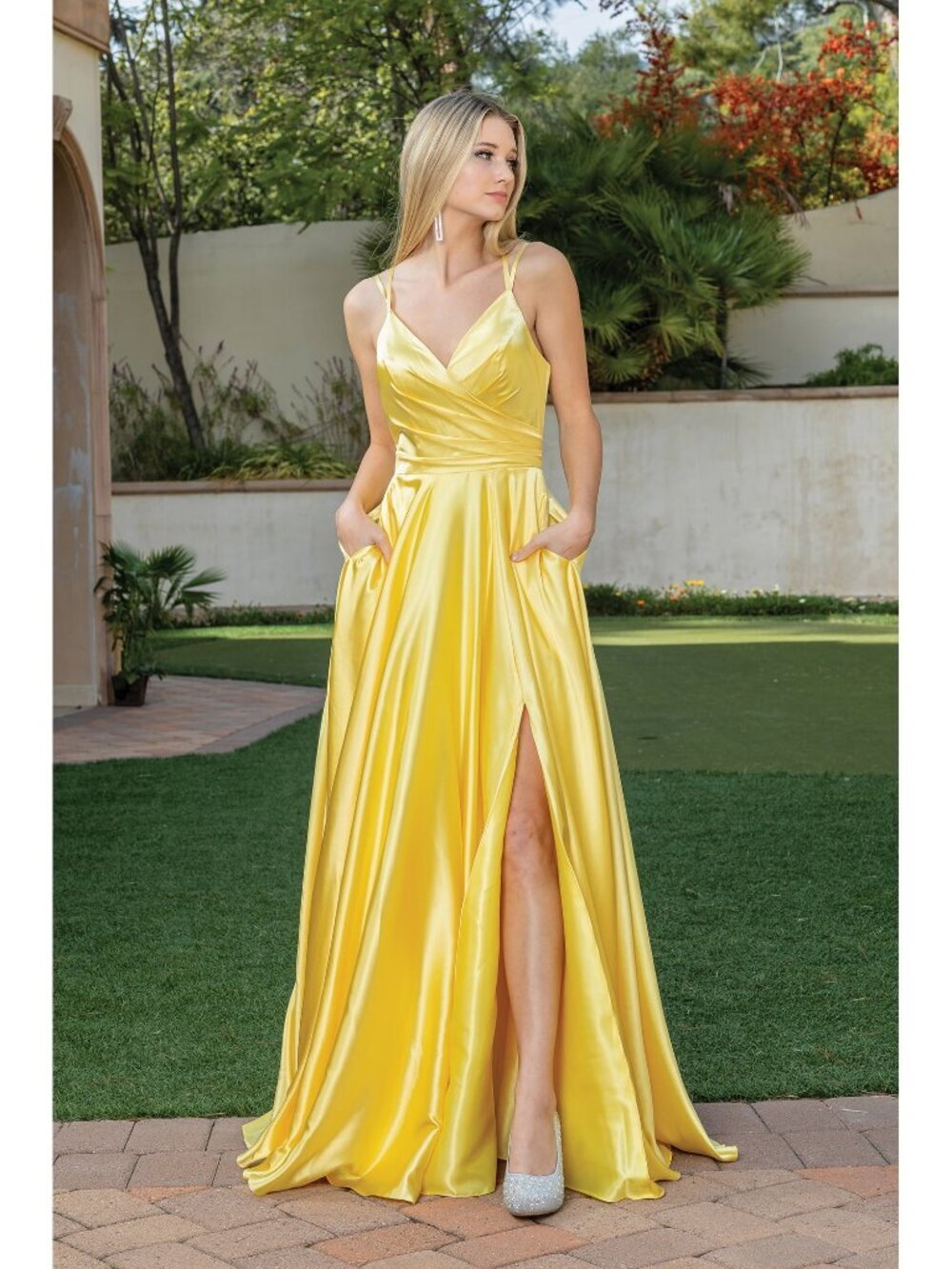 NEW YELLOW Evening Gown Floor Length Formal Elegant Stunning 4263